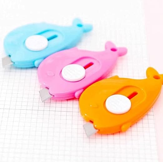 QUALIZA Small Mini Whale Portable Utility Knife Cute Paper Cutter Pack of 3.