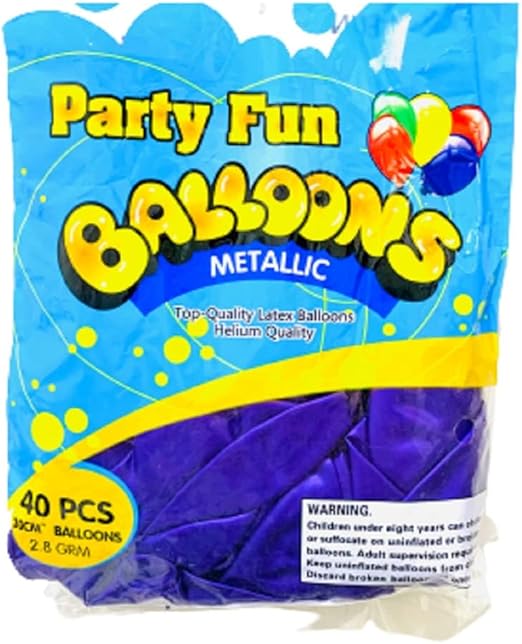 Party Fun Metallic Latex Balloons, Purple, 40 Pack, Helium Quality
