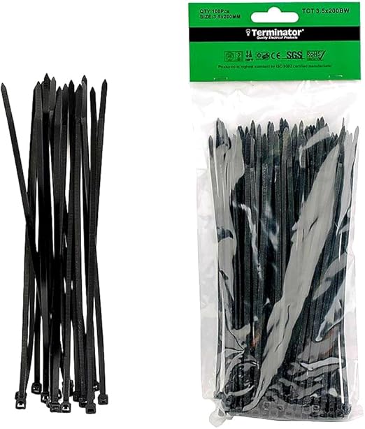 Terminator Cable Ties, 3.5x200mm, Black, 100 Pieces