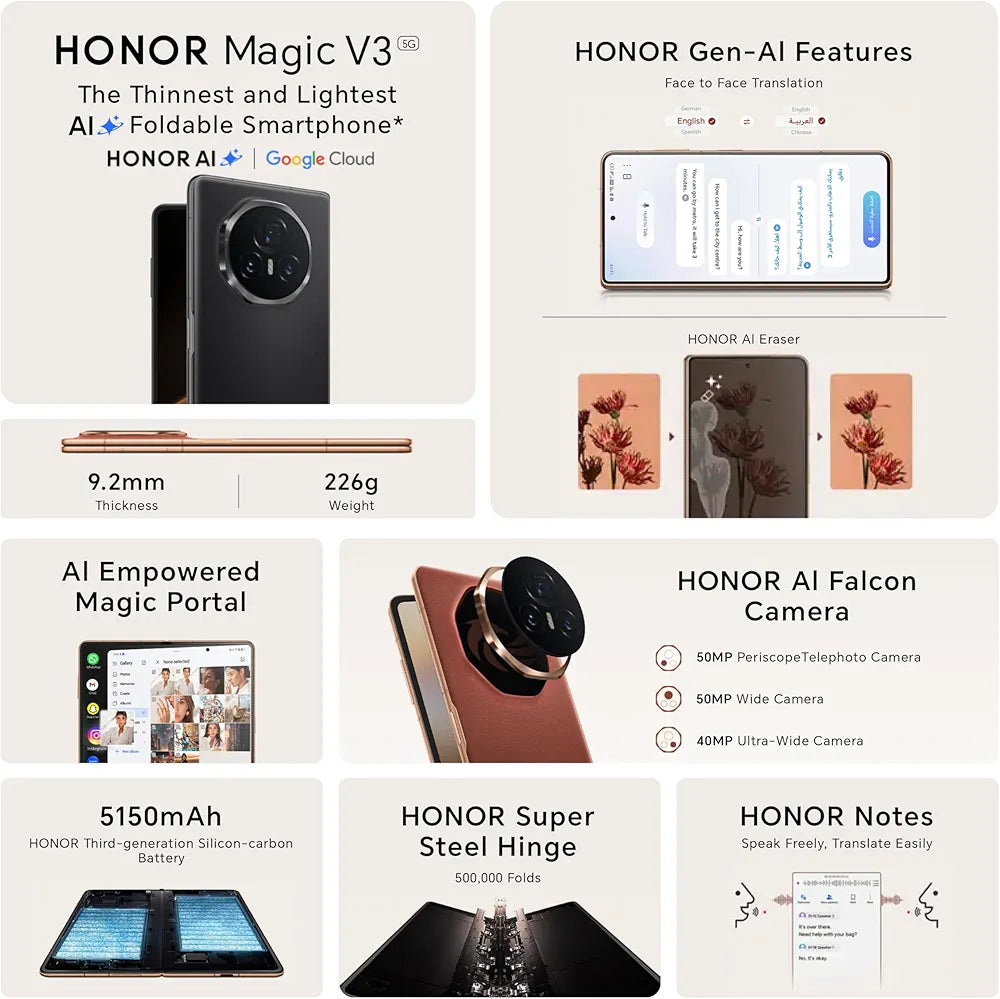 Honor Magic V3 5G Smartphone, 12GB RAM + 512GB ROM, Dual Sim,