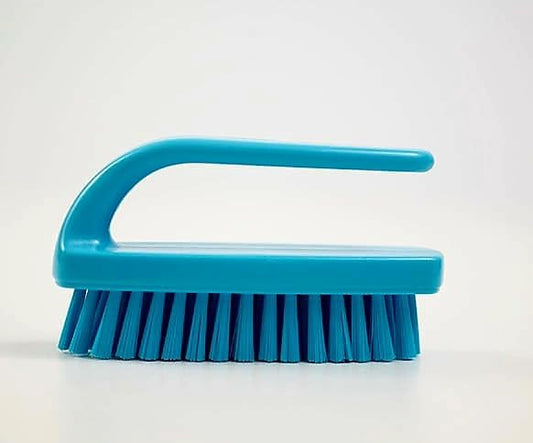 Scrub Brush with Handle, Turquoise Blue, Ergonomic Design for Cleaning