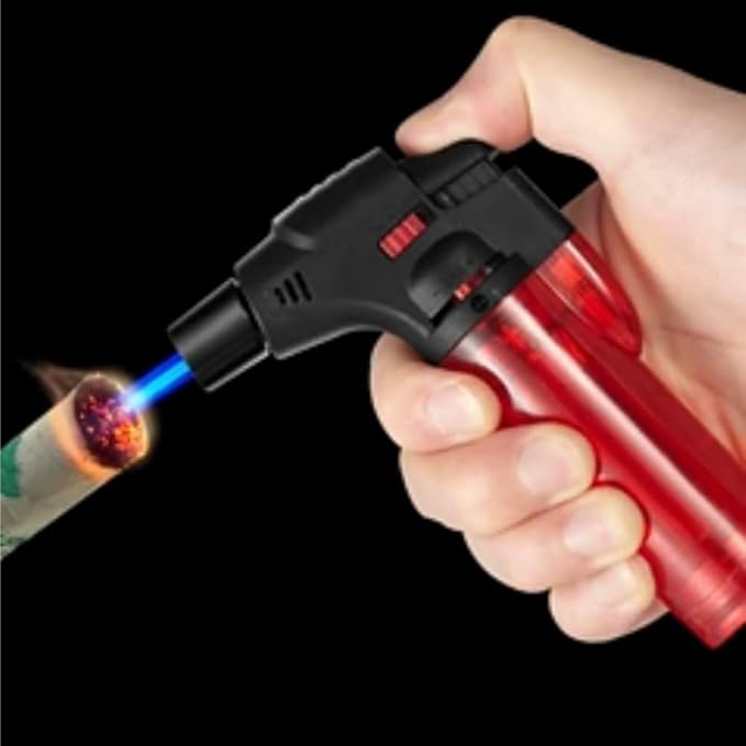 Butane Torch Lighter with Adjustable Flame, Red and Black, Refillable