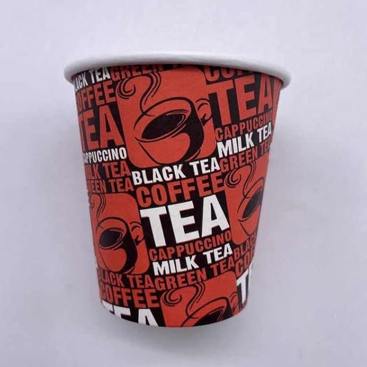Disposable Paper Coffee Cup with Tea Typography Design, Red and Black, Hot Beverage Container Paper Cup – 2.5oz 50 pcs