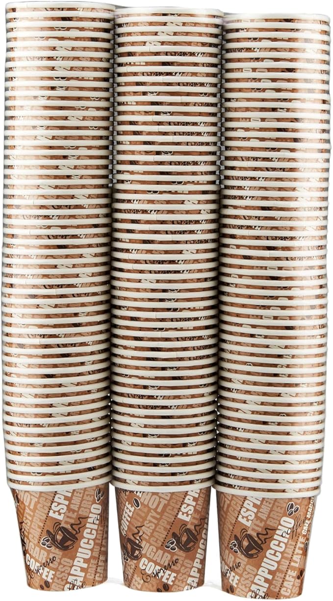 Disposable Paper Coffee Cups, 240ml, Pack of 150, Brown and White