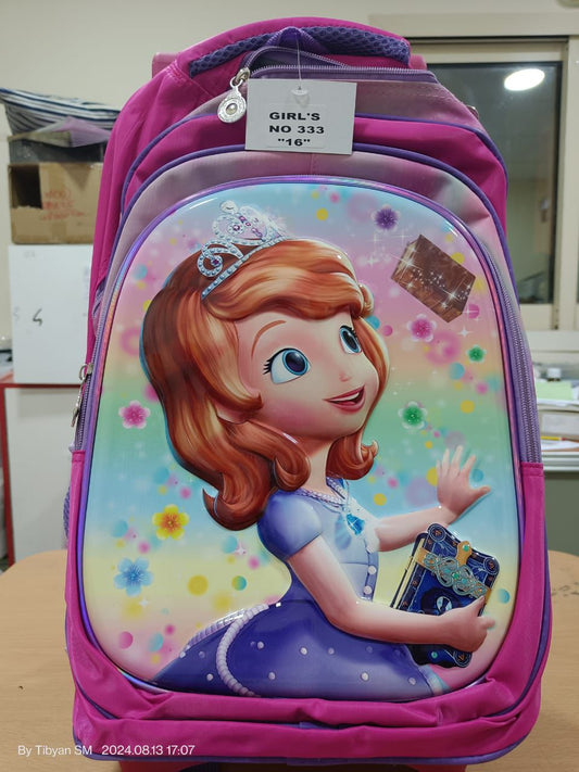 ADSON 4D Hard Shell Sofia Travel School Bag|Backpack for Girls & Boys Large 16 Inches Casual Day Pack Cartoon Bookbag Rucksack Water Resistance(Sofia Pink)