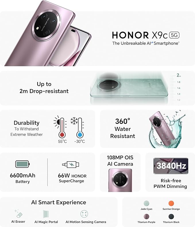 HONOR X9c 5G Dual SIM (12GB RAM, 256GB Storage) 108MP Triple Camera | 6.78" AMOLED 120Hz Display | 6600mAh Battery | Android 14 