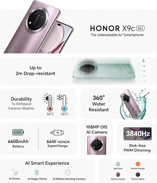 HONOR X9c 5G Dual SIM (12GB RAM, 256GB Storage) 108MP Triple Camera | 6.78" AMOLED 120Hz Display | 6600mAh Battery | Android 14 