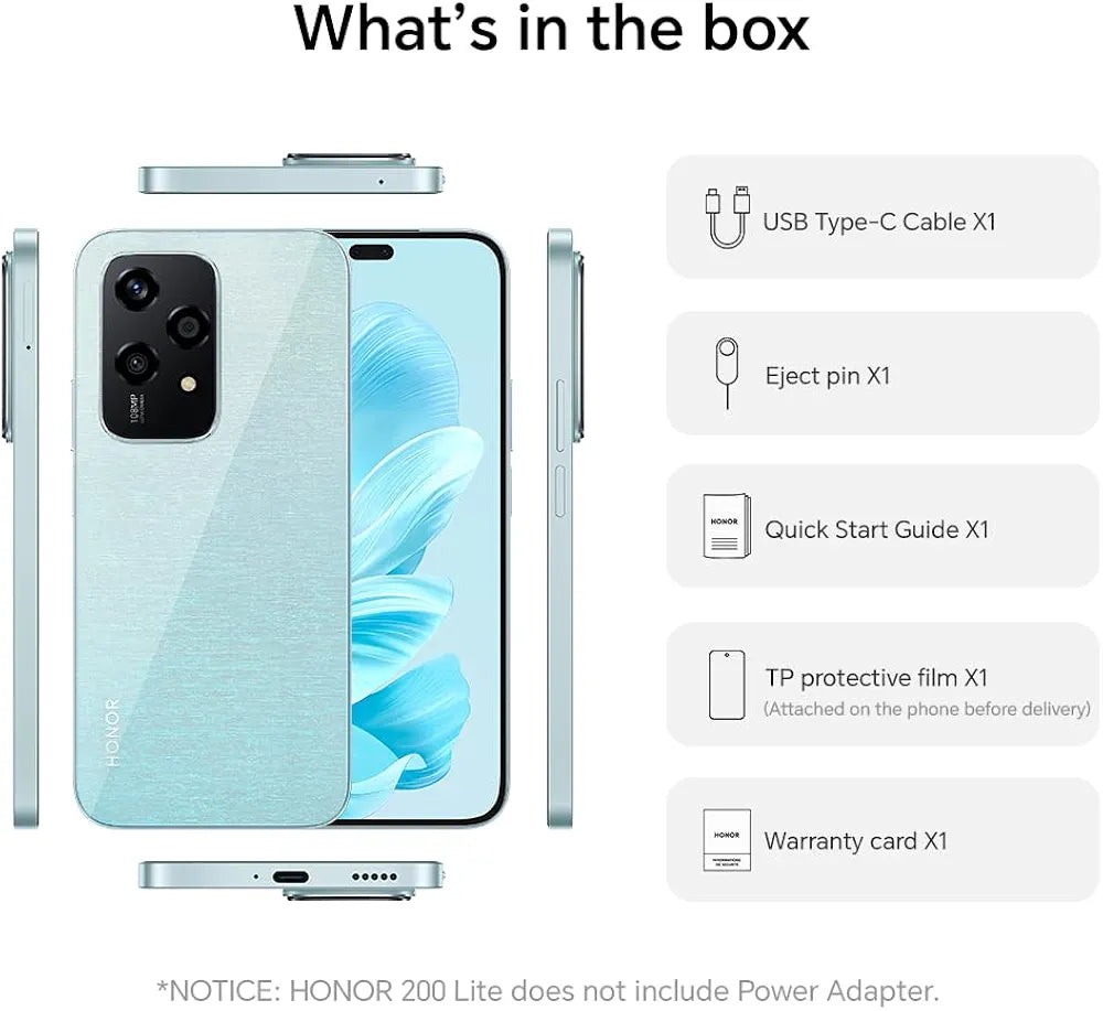 HONOR 200 Lite, 5G Dual SIM, RAM 8GB , ROM 256GB, 6,7” Anti-Drop AMOLED Display, 108MP Camera,- International Version